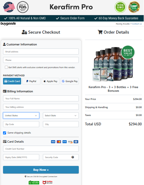 KeraFirm Pro checkout page screenshot